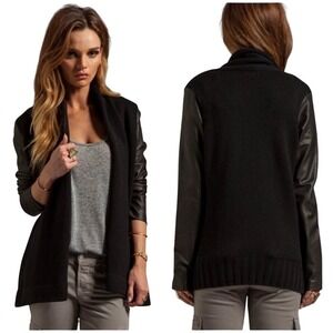 Vince. Lambs Leather Sleeve Drape Jacket in Black‎ XS Yak Wool Women's Designer